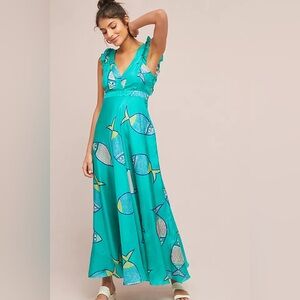 Anthropologie Anupamaa Fish print Silk Maxi Dress 0